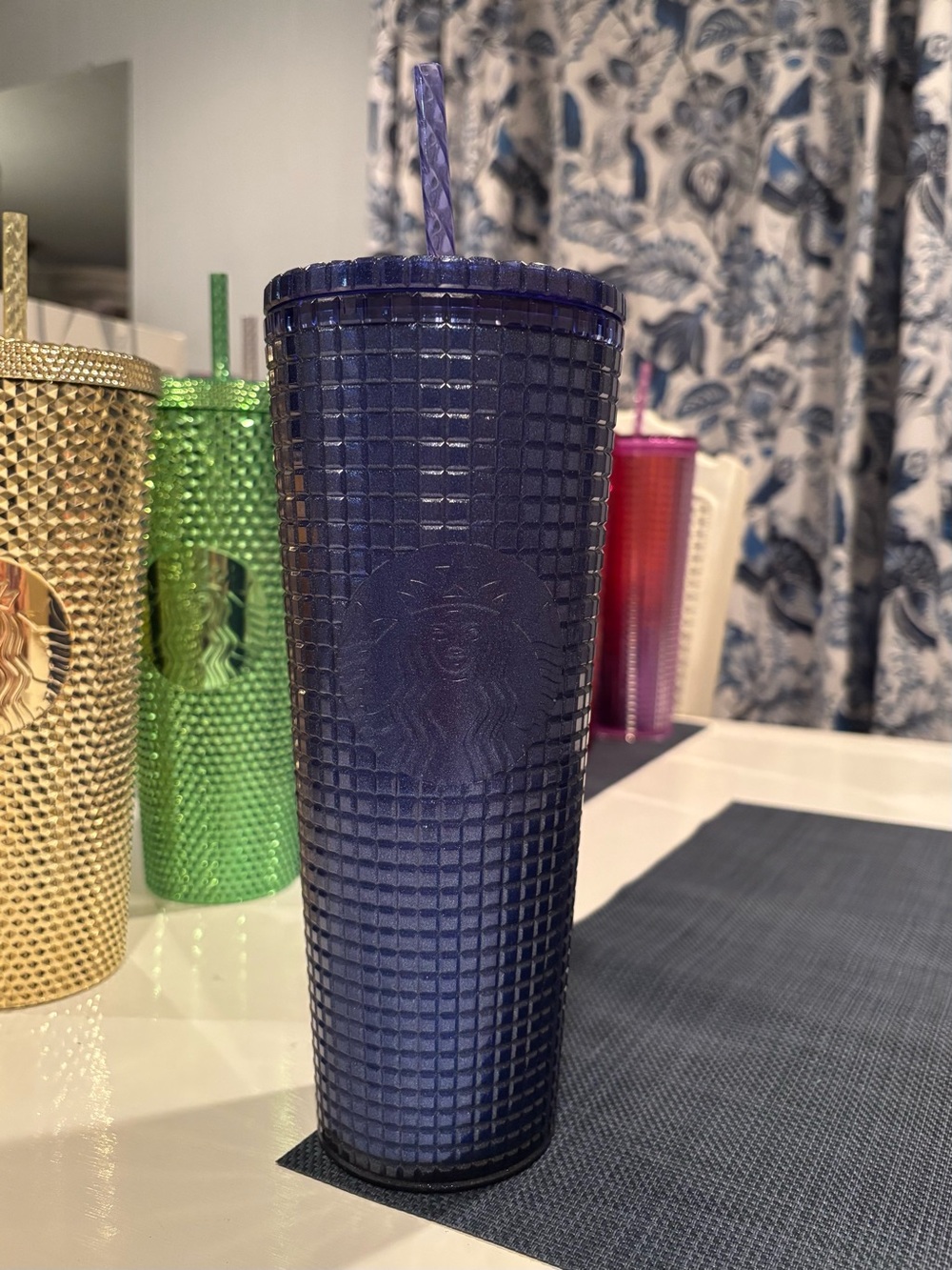 Starbucks Dark Blueberry Purple Glitter Grid Venti Cold Cup Tumbler